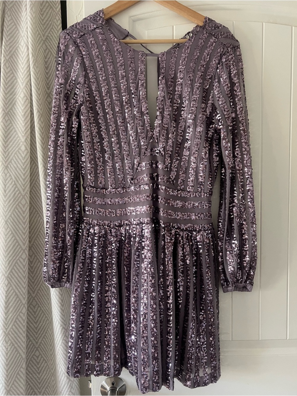 Anthropologie Lavender Sequin Long-Sleeve V-Neck Dress